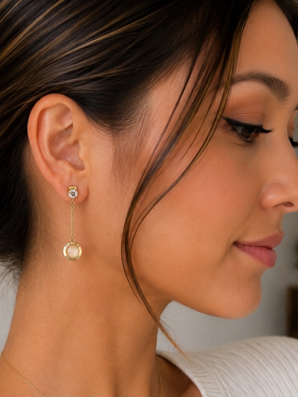 Coach Gold Tone Dangle Earrings Crystal Logo Charm Drop Earrings